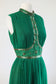 Vintage 1960s Gala Goddess Dress - SPECTACULAR Designer Jack Bryan Emerald Chiffon w Rhinestones + Beading Maxi Gown Size M to L