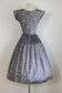 Vintage 1950s Dress - Stunning Silvery + Pink Cross Stitch Rose Print Full Skirt Dress Size M