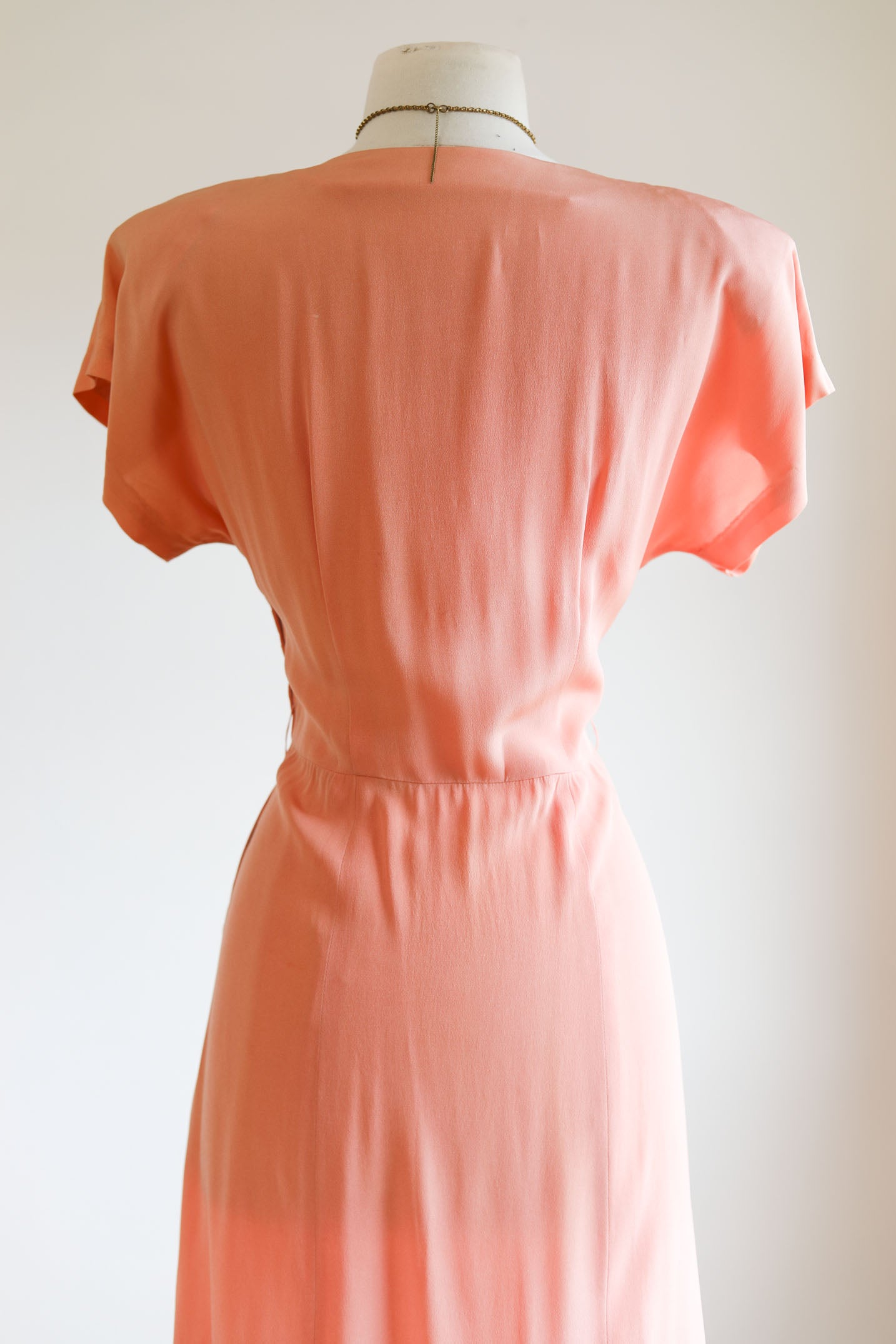 Vintage 1940s Rayon + Lace Dress - SEXY-SWEET Draped + Lingerie Details Peach Pink Cocktail Dress Size M