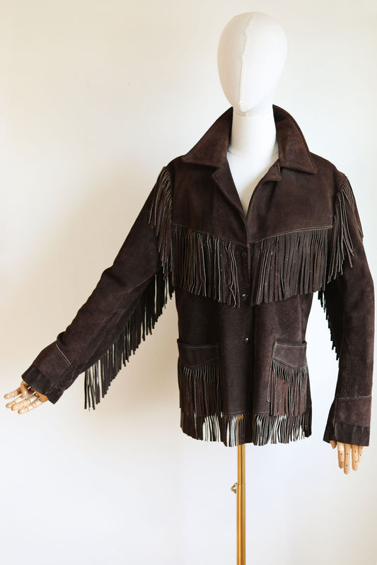 Vintage 1960s - 1970s Leather Fringed Jacket - Deep Espresso Buttery Suede w Loads of Fringe Size S to M