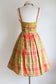 Vintage 1950s Greta Plattry Designer Dress - SPARKLING Citrus Madra Plaid Sundress w Sculpted Bust + Metallic Embroidery Size XS to Small