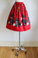 Vintage 1950s Novelty Skirt - Cherry Red French Poodles Eiffel Tower Paris Artist Cotton Flannel Size S