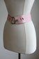 BELTOPIA! Vintage 1980s does 1950s Pastel Pink Belt - Wide Contour Cincher w Heavy Chrome Hardware Size L