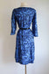 Vintage 1950s Abstract Leopard Print Silk Dress - BOLD Cobalt Black w Asymmetrical Neckline Cut-out Hourglass Cocktail Size L