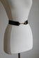 BELTOPIA! Vintage 1950s Glossy Black Belt - Wide Wet Look Patent Cincher w Brass Hardware Size L