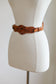BELTOPIA! Vintage 1940s - 1950s Tooled Western Kidney Belt - Tan Rose + Rare Double Brass Buckle Cincher Size XS to M