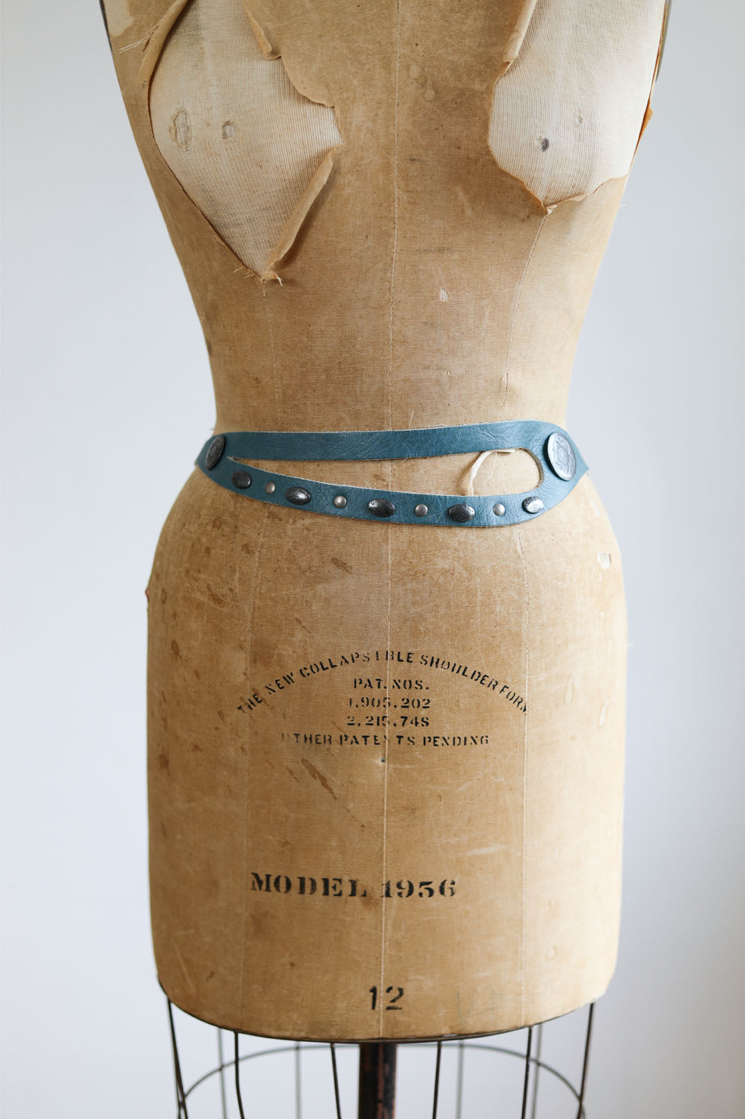 BELTOPIA! Vintage 1980s French Boho-Western Belt - Delphite Blue "J. Le Peleur de Chien" Designer w Silver Conchos Double Buckle Belt Size M to L