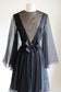 Vintage 1960s Dark Angel Dress - Black Silk Chiffon w Daring "Illusion" V-Neckline + Boho Sleeves Size M to L