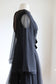 Vintage 1960s Dark Angel Dress - Black Silk Chiffon w Daring "Illusion" V-Neckline + Boho Sleeves Size M to L