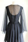Vintage 1960s Dark Angel Dress - Black Silk Chiffon w Daring "Illusion" V-Neckline + Boho Sleeves Size M to L