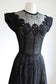 Vintage Crochet Dress - Rare Jet Black Hand-Made Irish-Style Crochet Knit w Spiderweb Motif Size XS to S