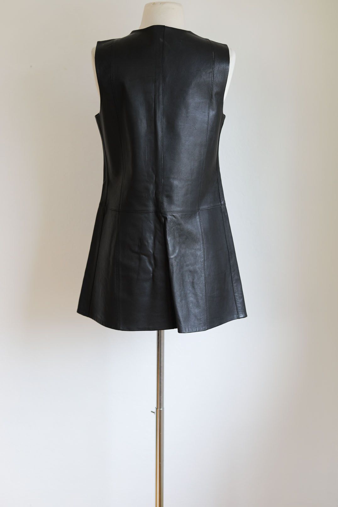 Vintage 1960s Designer Leather Dress - Mod Space Age German Black Princess Mini Brass Turnlocks Size S to M