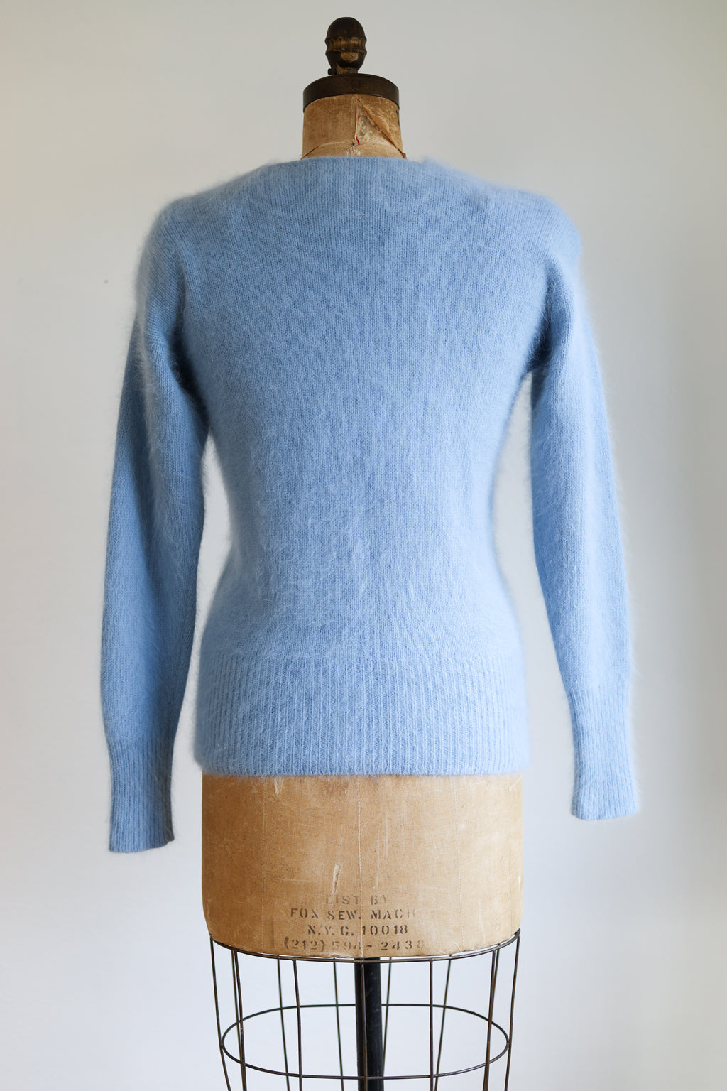 Vintage 1980s Angora Pin-Up Sweater - Sexy Baby Blue Pastel Fluff Bomb w Plunge Neck Size M - L