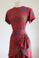 Vintage 1940s Dress - Scarlet, Blue, Lime Deco Print Draped Cold Rayon Dress Size M to L