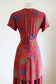 Vintage 1940s Dress - Scarlet, Blue, Lime Deco Print Draped Cold Rayon Dress Size M to L
