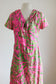 Vintage Early 1960s Dress - Dazzling Lime Green + Hot Pink Silk Cocktail w Sequins Size M to L
