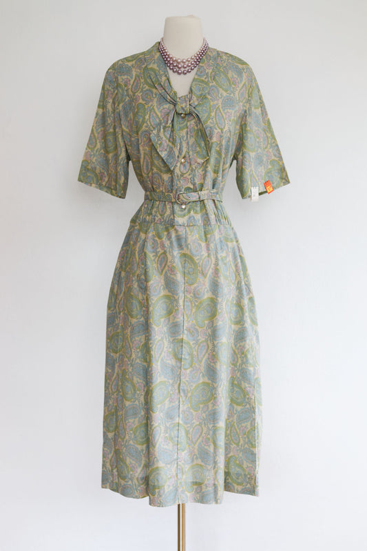 Vintage 1950s Nelly Don DEADSTOCK Dress - VOLUP! Soft Pastel Rainbow Paisley Print Cotton Shirtwaist Size XL