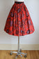 Vintage 1950s Novelty Skirt - Fierce Red Black Blue Yellow Batik Style Cotton Bird Print Size M to L