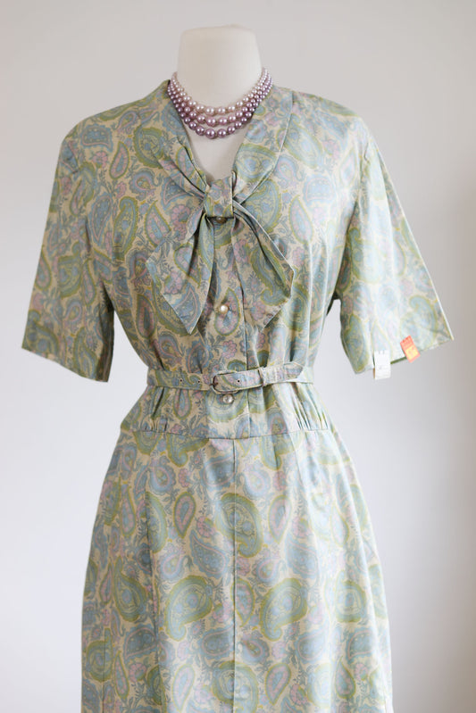 Vintage 1950s Nelly Don DEADSTOCK Dress - VOLUP! Soft Pastel Rainbow Paisley Print Cotton Shirtwaist Size XL