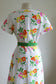 Vintage 1970s Coat Dress - Darling Citrus + Candy Pink Mod Flower Pique Lucite Buttons w Pockets Size M to L