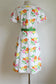 Vintage 1970s Coat Dress - Darling Citrus + Candy Pink Mod Flower Pique Lucite Buttons w Pockets Size M to L