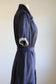 Vintage 1940s Coat Dress - Navy Blue Dotted Swiss Betty Hartford w Embroidery + Cute Buttons Size L to XL