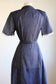 Vintage 1940s Coat Dress - Navy Blue Dotted Swiss Betty Hartford w Embroidery + Cute Buttons Size L to XL
