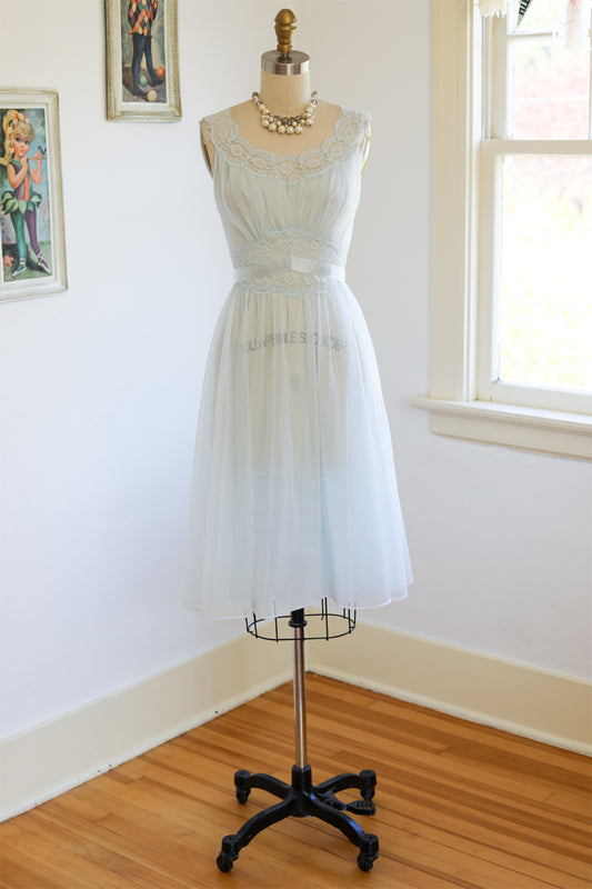 Vintage 1950s Waltz Nightgown - Vanity Fair Pale Blue Double Chiffon Beauty Size XS to S