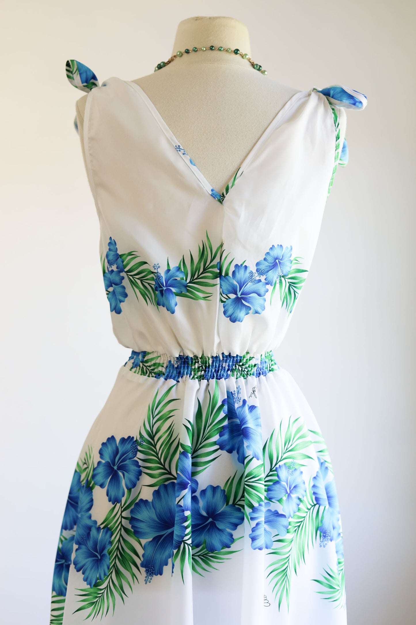 Vintage 1980s Dress - Royal Hawaiian Creations Crisp White Cobalt Green Sundress Size M - L