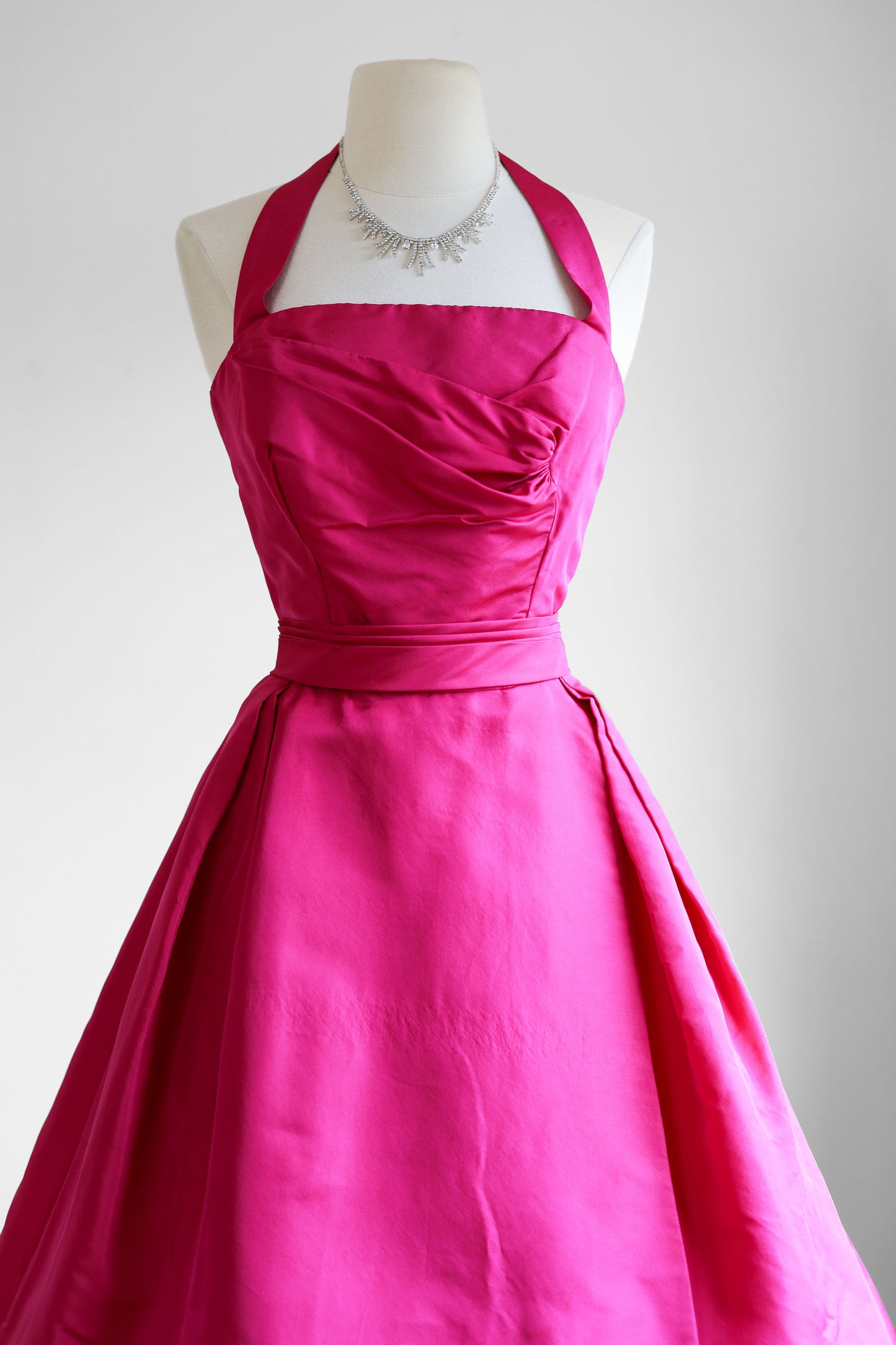 Vintage 1950s Dress - Superb Glowing Shocking Pink Silk Designer Mollie Stone Party Dress Size XS to S