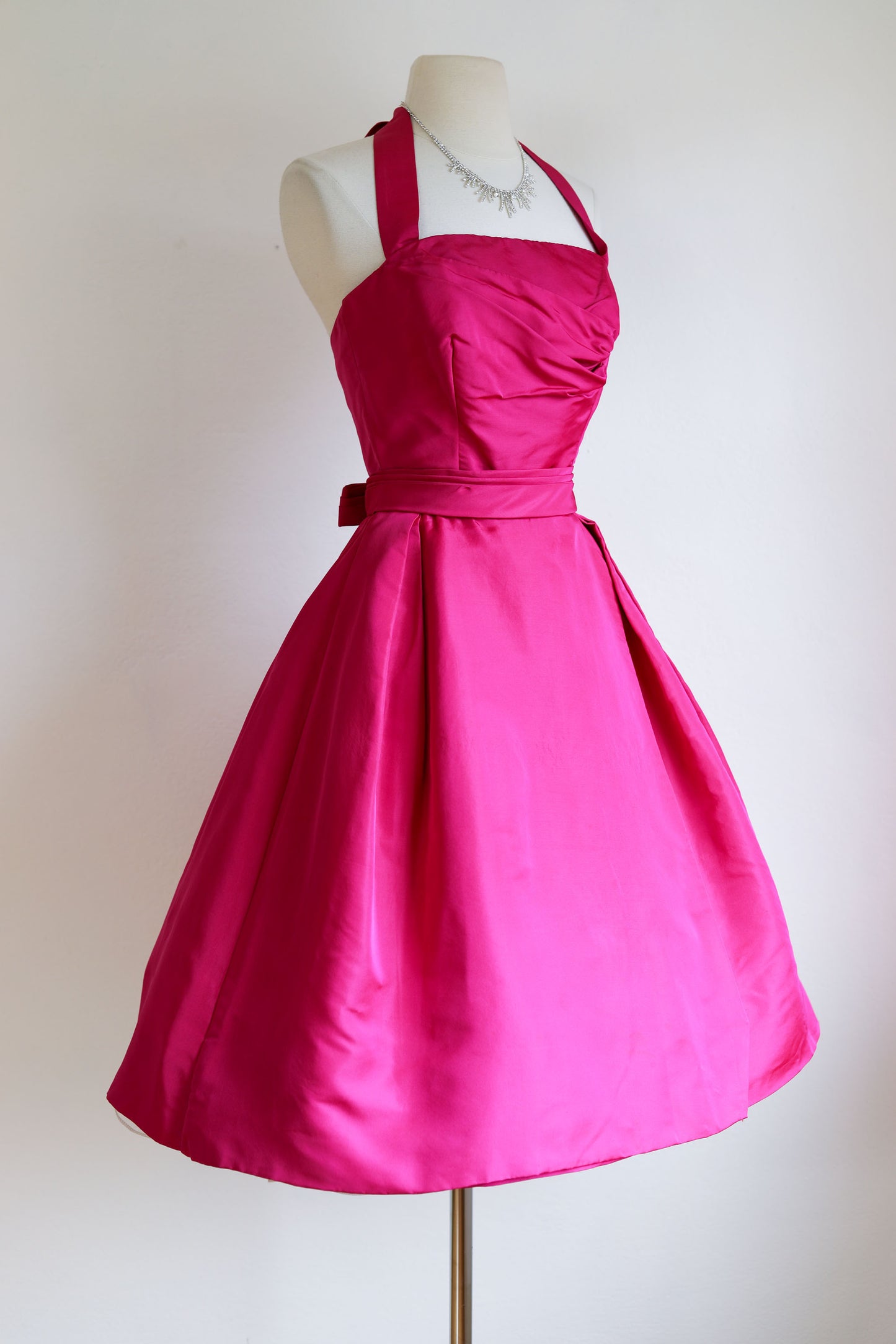 Vintage 1950s Dress - Superb Glowing Shocking Pink Silk Designer Mollie Stone Party Dress Size XS to S
