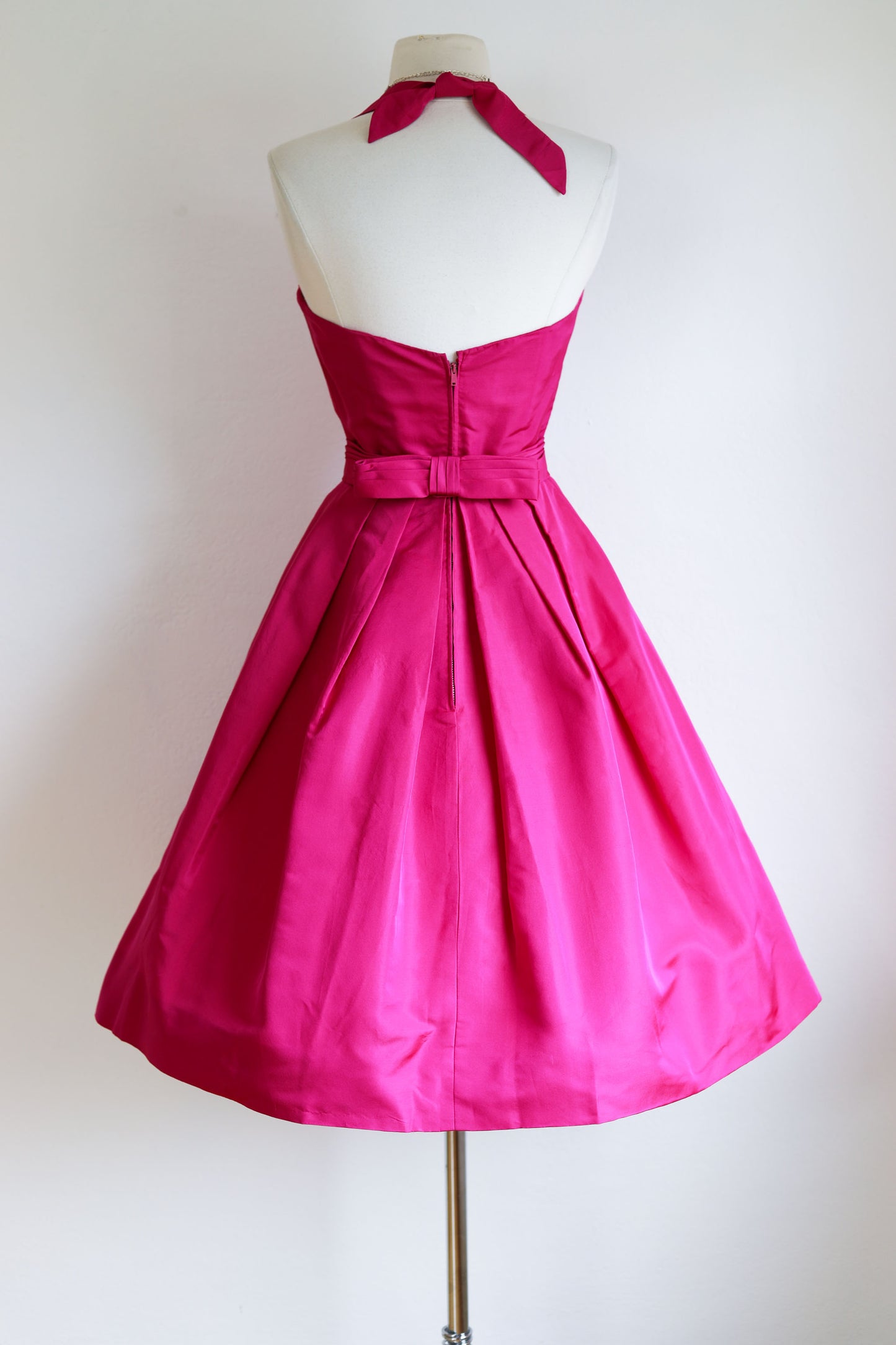 Vintage 1950s Dress - Superb Glowing Shocking Pink Silk Designer Mollie Stone Party Dress Size XS to S
