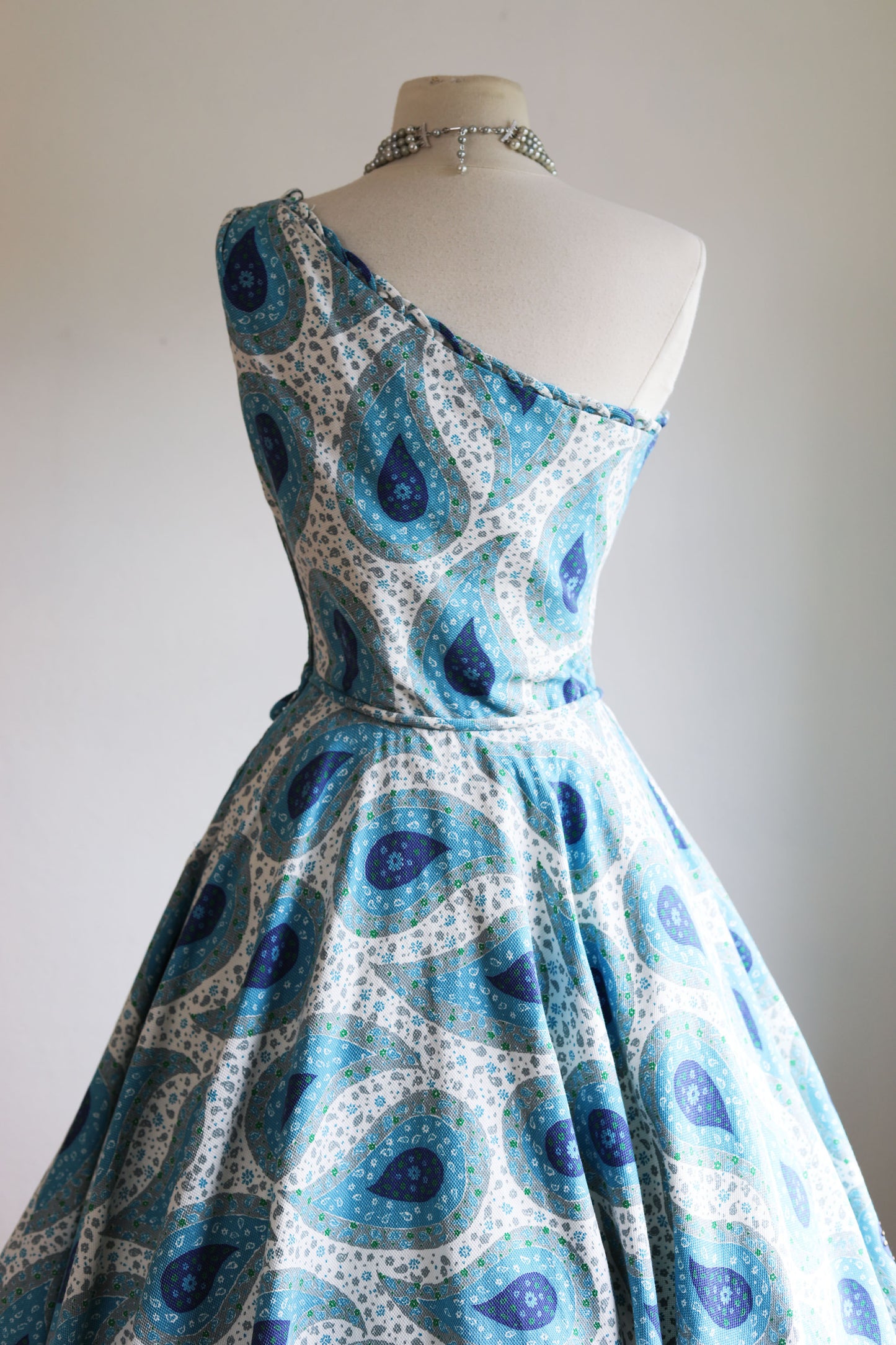 Vintage 1950s Sundress - Incredible Fred Perlberg Pique Cotton One-Shoulder Metal-Studded Circle Dress Size S