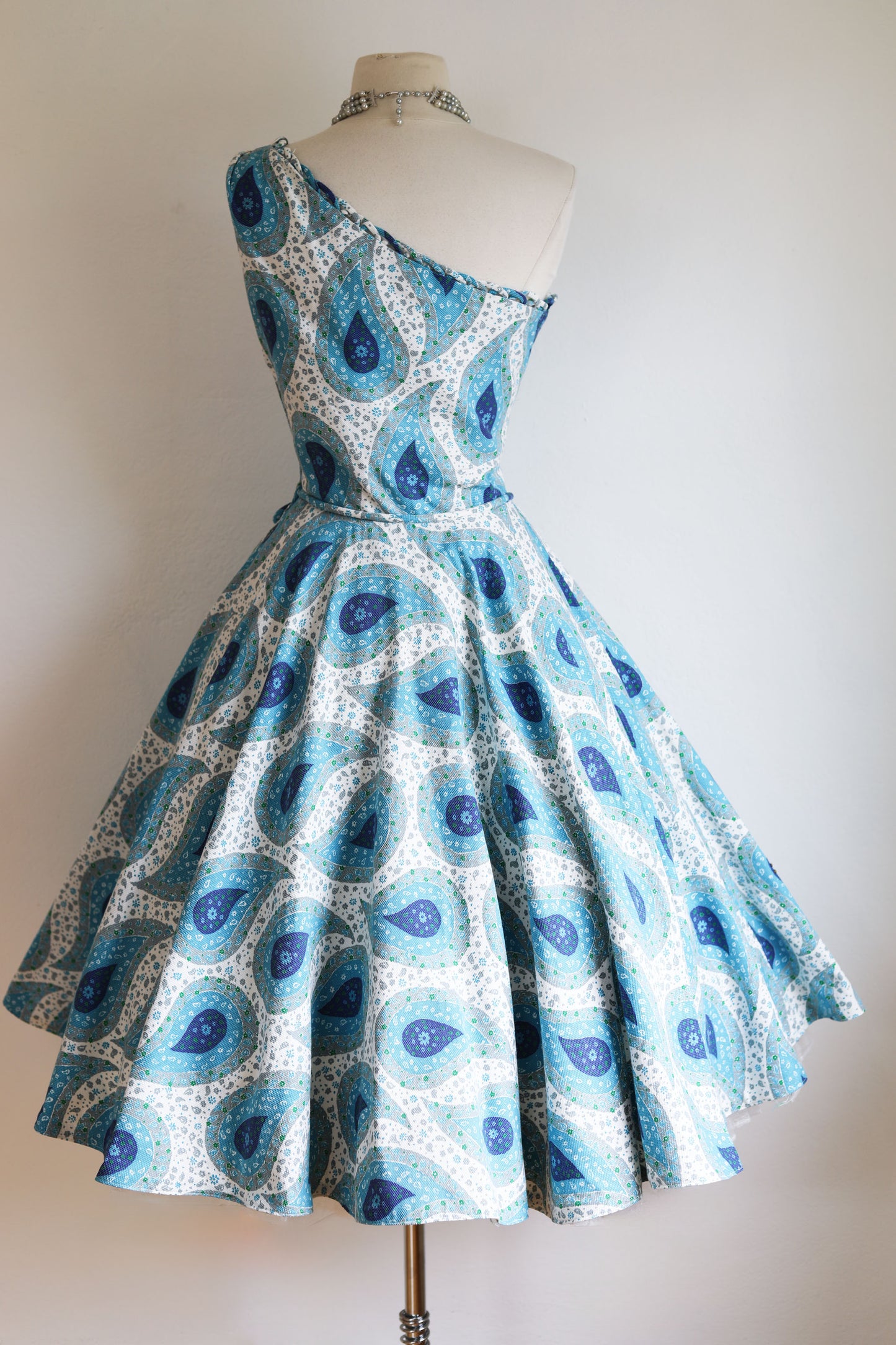 Vintage 1950s Sundress - Incredible Fred Perlberg Pique Cotton One-Shoulder Metal-Studded Circle Dress Size S
