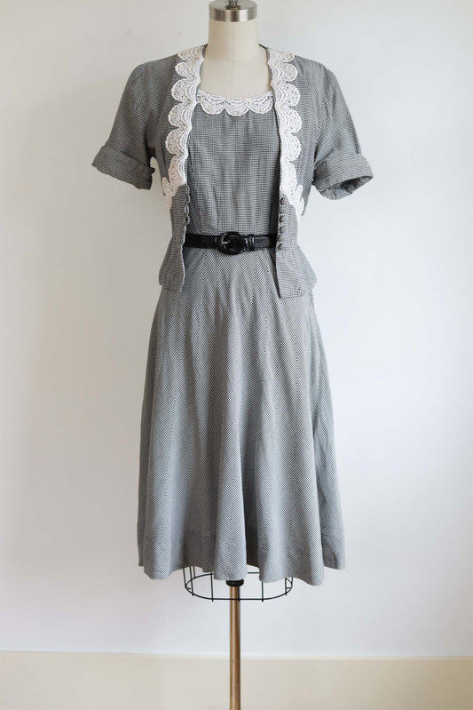 Vintage 1950s Cotton Dress Set - DOCUMENTED 1958 Ann Kauffman Gingham Sundress + Jacket Size S