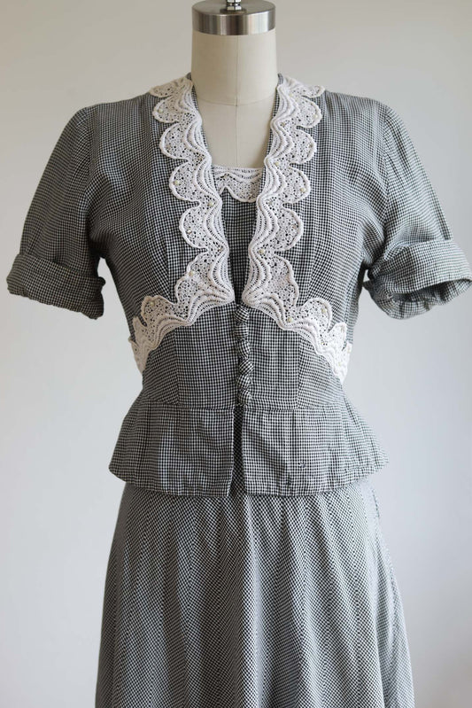 Vintage 1950s Cotton Dress Set - DOCUMENTED 1958 Ann Kauffman Gingham Sundress + Jacket Size S