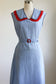 Vintage 1930s Feed Sack Dress - Soft Pastel Blue Calico Gauzy Cotton + Cherry Accents Bakelite Belt Size XS to M Range
