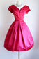 Vintage 1960s Dress - Stunning Bright Fuchsia Satin Designer Princess Party Dress Size S to M