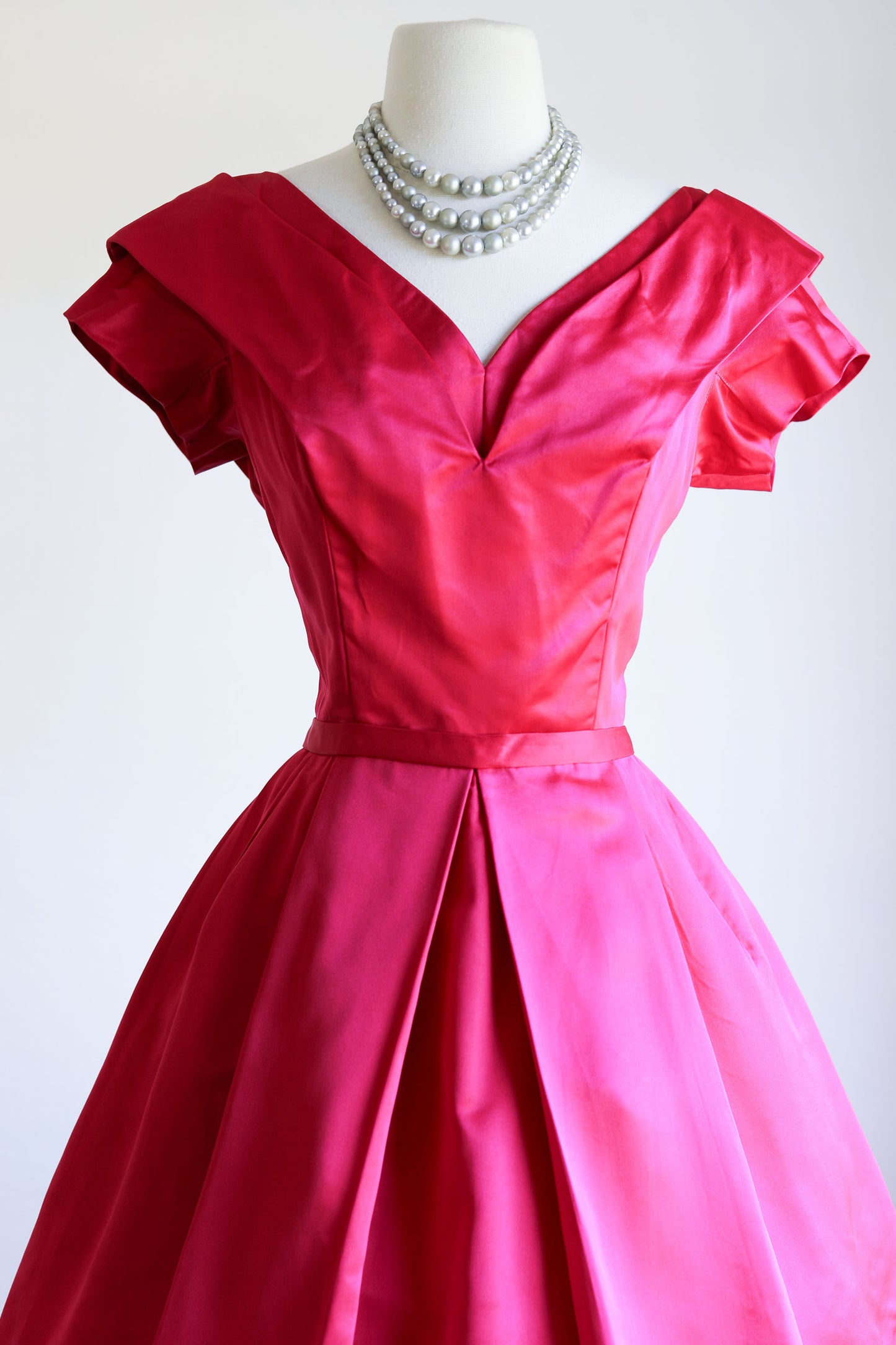 Vintage 1960s Dress - Stunning Bright Fuchsia Satin Designer Princess Party Dress Size S to M