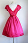 Vintage 1960s Dress - Stunning Bright Fuchsia Satin Designer Princess Party Dress Size S to M