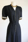 Vintage 1930s to 1940s Dress - Volup! Black Rayon Mesh Summer Goth Shirtwaist w Celluloid Buttons Size L to XL