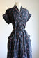 Vintage 1940s to 1950s Dress - Black Candy Pink Swallow Bird Novelty Print Coat Dress Size L