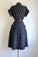 Vintage 1940s to 1950s Dress - Black Candy Pink Swallow Bird Novelty Print Coat Dress Size L