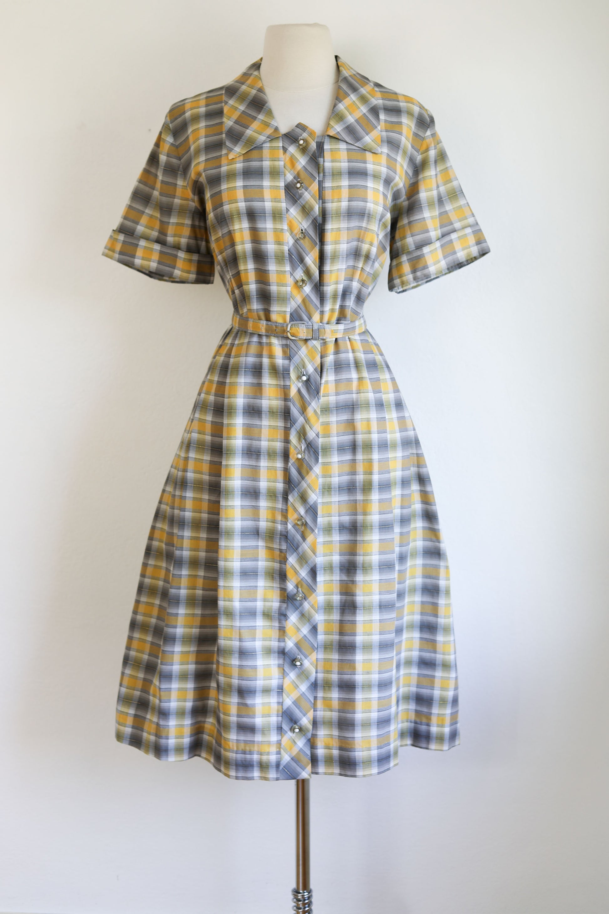 Vintage Early 1950s Coat Dress - Mustard Grey Gold Ombre Shadow Plaid Jumblelaya Vintage Vintage Early 1950s Coat Dress - Mustard Grey Gold Ombre Shadow Plaid Jumblelaya Vintage