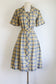 Vintage Early 1950s Coat Dress - Mustard Grey Gold Ombre Shadow Plaid Shirtwaist Size L to XL