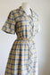 Vintage Early 1950s Coat Dress - Mustard Grey Gold Ombre Shadow Plaid Shirtwaist Size L to XL