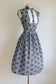 Vintage 1950s Sundress - Blue Black Cotton Eyelet Mandala Print Full Skirt Shirtwaist Dress Size M to L