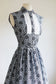 Vintage 1950s Sundress - Blue Black Cotton Eyelet Mandala Print Full Skirt Shirtwaist Dress Size M to L
