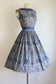 Vintage 1950s to 1960s Dress - Stunning Blue Baroque Print Cotton Full Skirt Sundress Size M to L