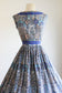 Vintage 1950s to 1960s Dress - Stunning Blue Baroque Print Cotton Full Skirt Sundress Size M to L